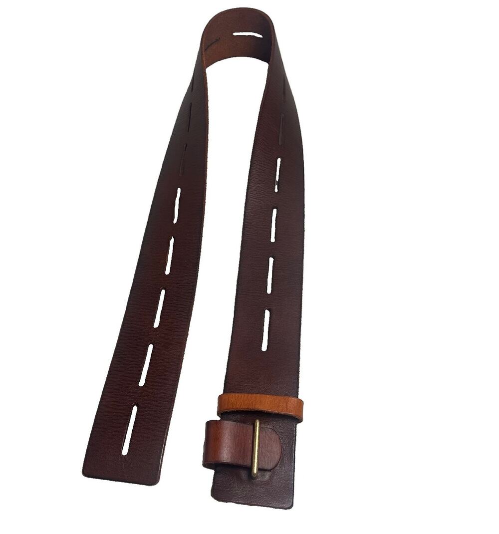 CAbi Here or There Leather Belt Brown 2" Wide Slotted Brass #3298 Boho 45" Long